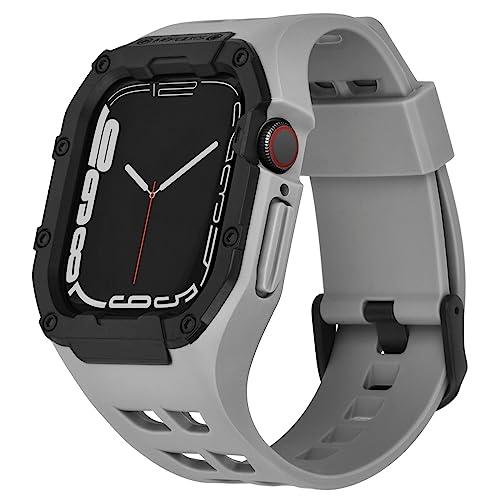 Nereides Compatible with Apple Watch Band 45mm 44mm, for iWatch Band Series 9/8/7/6/5/4/SE/SE2, Rugged Heavy Duty Case with Strap, Shockproof PC Frame Bumper Case for Men (Grey)