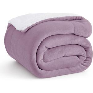 Bedsure Sherpa Fleece Throw Blanket Twin Size for Couch - Thick and Warm, Soft Fuzzy Plush Twin Blanket for Winter, Sea Fog Purple, 60x80 Inches