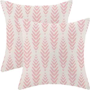 BETGINY Boho Pillow Covers 16 x 16 Inch Pack of 2, Pink Bohemian Ethnic Herringbone Pattern Decorative Throw Pillow Covers Vintage Linen Farmhouse Outdoor Pillowcase for Bedroom Home Sofa Decor