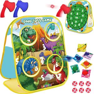 RaboSky 3-in-1 Feed Dinosaur Toss Games for Kids with 6 Fruit Bean Bags, 2 Throwing Axes, 6 Sticky Balls, Outdoor Toddlers Toys Indoor Activities for 2 3 4 5 Boy Gifts Birthday Party Easter Christmas