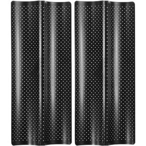 uxcell 2Pcs Perforated French Bread Baking Pan, 15" x 6.3" Toast Molds Tray, 2 Wave Loaves Baking Tray for Baking Loaf Bread (Black)