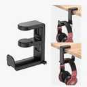 meiboshin 3in1 Gaming Headset and Controller Holder, Under Desk Mount with Adjustable Clamp, Rotating Hook, 2 Controller Holders for Gaming Equipment Desk Accessories, Black