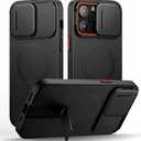 SURITCH for iPhone 14 Pro Max Case with Magnetic Camera Slide Cover and Adjustable Kickstand, Compatible with MagSafe, Shockproof Bumper Case Slim Protective Cover 6.7 Inch, Black
