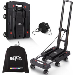 Folding Hand Truck Lightweight Hand Truck Dolly Foldable,Luggage cart with 6 Rotate Wheels, Utility Cart with Adjustable Handle,Collapsible Dolly for Moving (Black)