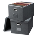 File Organizer, Collapsible Storage Filling Box with Lid for Letter Legal Size Hanging Folders Decorative Linen File Folder Box Document Storage Filing Bin, Dark Gray 2 Pack
