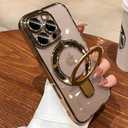 Magnetic Stand Case for iPhone 14 Pro Max Case Clear Kickstand Compatible with Magsafe Built-in Camera Lens Protector Case Cover for 14 ProMax,Desert Titanium