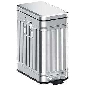 Small Trash Can with Lid Soft Close-10L/2.6 Gal Stainless Steel Outdoor Dog Poop Garbage Can-Metal Waste Bins with Pedal for Bathroom Bedroom Office-Silver