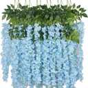 Duovlo 12 Piece Artificial Silk Wisteria Vine 3.6 Feet Hanging Flower Garland String Home Party Wedding Decor (Light Blue)