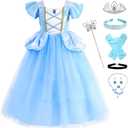 Blue Princess Costume Dress for Girls Kids Halloween Cosplay Party Outfit with Accessories (3-4 Years)