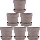 Fcacti 6 Pack 4.5 Inch Grey Terra Cotta Pots with Saucer, Clay Planters with Drainage Hole, Indoor/Outdoor Cactus Clay Flower Pots (Gray)