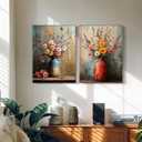 2pcs Framed Canvas Painting Wildflowers Vintage Floral Vase Butterfly Wall Decor For Living Room Bedroom Studio Hallway Country Farmhouse Style Art Poster Ready To Hang 24x16 Inch