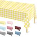 4 Pcs Yellow Checkered Tablecloth 54 ×108 Inches Rectangle Yellow Gingham Tablecover Disposable Plastic Waterproof Table Cover for Outdoor Picnic, Kitchen, Holiday Birthday Party