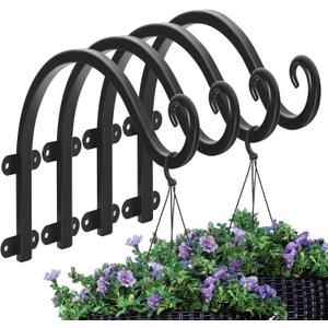 4 Pack 12Inch Plant Hanger, Sturdy Hanging Plant Bracket Hooks Outdoor, Bird Feeder Hanger for Bird Feeders, Planters, Lanterns, Wind Chimes Indoor Outdoor (Black)