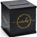 Black & Gold Card Box, Large 10 Holder for Wedding Reception, Graduation Party, Funeral Memorial, Birthday, Bridal & Baby Shower, Retirement, Donation Basket, Money, Envelope Box with Slot