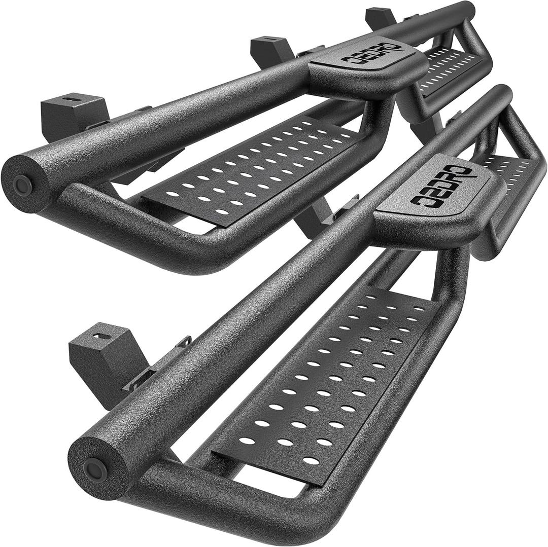 Two-Stairs Running Boards Compatible with 2018-2026 Jeep Wrangler JL 4 Doors, 6" Side Step Rails Coated Black Carbon Steel Nerf Bars