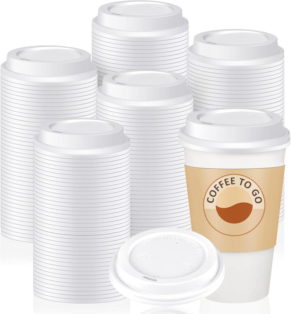 200 Pack Coffee Cup Lids Disposable Plastic Lid Hot/cold Beverage Drinking Cups for Water Dome Easy Flow Anti Spill Design Fits 10 to 24 oz and 8 oz Cups for Cafes, Office, Car, Home, Travel(White)