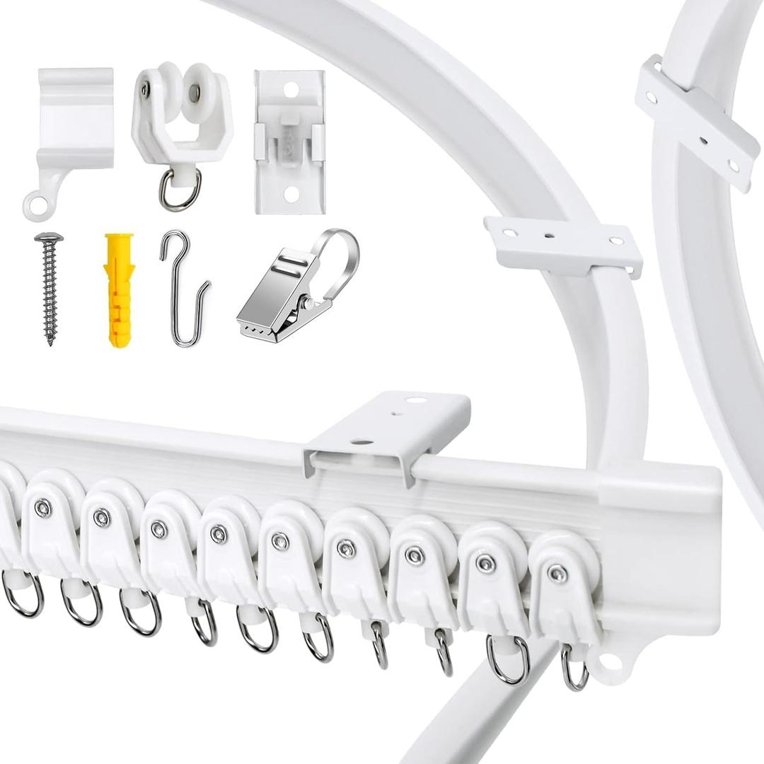 VRSS Flexible Bendable Curved Ceiling Curtain Track With Stainless Steel Curtain Clips, 2 Meters(6.6 ft) for L, U, Circle Shape Shower Curtain Track RV Curtain Track System Room Divider DIY