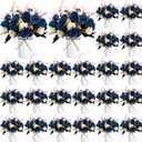 Domensi 24 Sets Wedding Table Centerpiece Artificial Flowers with Vase 48 Pcs Fake Bouquets 24 Pcs Metal Vases Floral Arrangements for Holiday Party Event Table Decor(Dark Blue)