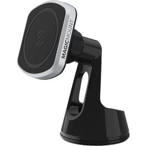 Scosche MP2ROWD MagicMount Pro2 MagSafe Car Dashboard/Windshield Suction Mount, Magnetic Cell Phone Holder Compatible with iPhone 16/15/14/13/12 Series and More with Included MagicRing Adapter (1 Pack, Black & Silver)