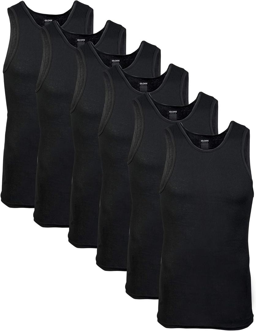 Gildan Men's A-Shirt Tanks, Multipack, Style G1104, Black (6-Pack), Large
