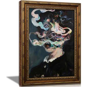 Vintage Gold Framed Gothic Wall Art Maximalist Witchy Feminine Eyes Painting Canvas Prints Dark Academia Poster Surreal Trippy Picture Artwork for Bedroom Living Room Home Decor (11''Lx9''W)