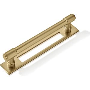 khtumeware 5 Pack 5 inch (128 mm) Center to Center Champagne Bronze Cabinet Pull Backplate with Base Plate Zinc Satin Brass Kitchen Cabinet Handles Drawer Pulls Cabinet Hardware