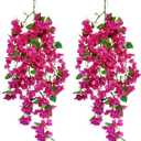 Pack of 2pcs - Artificial Bougainvillea Hanging Flowers Faux Silk Flower Full Blooms Floral Vines for Indoor Outdoor Home Garden Porch Eave Wedding Wall Décor (Pink)