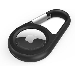 Belkin Apple AirTag Secure Holder with Carabiner - Durable Scratch Resistant Case With Open Face & Raised Edges - Protective AirTag Keychain Accessory For Keys, Pets, Luggage & More - Black (Single)