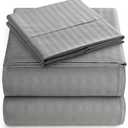 Queen Sheet Set - 4-Piece Striped Queen Size Bed Sheets - Soft & Cooling Deep Pocket Queen Bed Sheet Set - Wrinkle-Free Microfiber Bedding with 1 Fitted Sheet, 1 Flat Sheet, 2 Pillowcases (Grey)