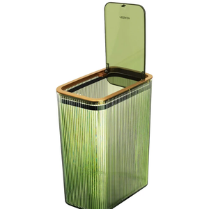 Transparent Bin, Bathroom Bins with Lids, 2.6 Gallon Garbage Can for Bedroom, Office, Plastic Slim Waste Basket with Press Top Lid, 10L Clear Bin for Home, Kitchen (Green)