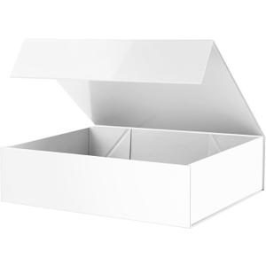 PACKHOME Valentine's Day Large Gift Box 13.5x10x3.5 Inches, Sturdy Shirt Box with Magnetic Lid for Multiple Occasions (Glossy White)