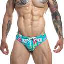 Mens Swim Brief Athletic Training Swimsuit Pouch Pad Bulge Bathing Bikini (Medium, Stamp)