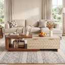 LITTLE TREE Expandable Coffee Table with 2 Drawers, Large Long Rectangular Center Table with Sliding Tabletop, Dual-Tone Cocktail Table with Hidden Storage for Living Room and Office, Walnut & Oak, 23.6" D x 43.3" W x 16.5" H