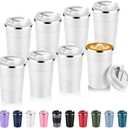 Volhoply 13 oz Stainless Steel Insulated Travel Coffee Mug with Fip Lid Bulk 8 Pack,Reusable Double Wall Vacuum Metal Coffee Cup,Portable Leak Proof Thermal Tumbler for Hot & Cold Drinks(White,8)