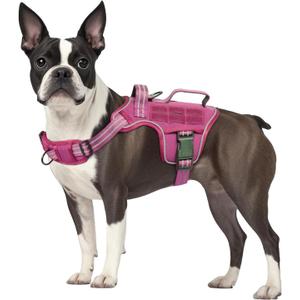 Small Dog Harness, Heavy Duty Tactical No Pull Dog Harness, No Choke, Easy On and Off Pet Vest with Molle System, Adjustable Reflective Dog Vest with Breathable Padded for Walking Hiking Training (S(Neck:16-22",Chest:20-28"),18-35 lbs, Pink)