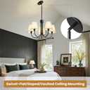 Dining Room Chandelier Light Fixture 5-Light Black Modern Kitchen Chandeliers Over Table Farmhouse Chandeliers with Fabric Shades for Bedroom Living Room Entryway Foyer