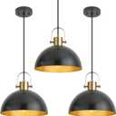 12 Inch Farmhouse Pendant Lights, Black Pendant Lighting for Kitchen Island, industrial Adjustable Height Hanging Light for Barn, Dining Room, 3 Pack