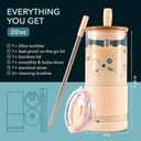 Pandaloo Glass Cups With Lids and Straws -20 Fl Oz- Perfect Size Iced Coffee Cup - Smoothie Cup With Bamboo Lid and On the go Lid - Glass Tumbler With Straw (1 Count (Pack of 1), Vanilla Cream)