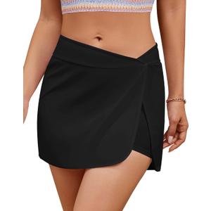 GRAPENT Women's Swim Skirt High Waisted Asymmetric Wrap Bikini Tankini Bathing Suits Bottoms Side Split Swimsuit Skirts (Medium, Black)