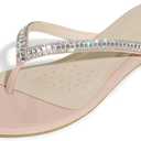 DREAM PAIRS Women's Fashion Rhinestones Design Slides Sandals Dress Daily Flat Sandals for Summer (8.5, Nude)