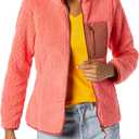 Amazon Essentials Women's Sherpa Long-Sleeve Mock Neck Full-Zip Jacket with Woven Trim (Also in Plus Size) (XXL, Brown Coral Pink Color Block)