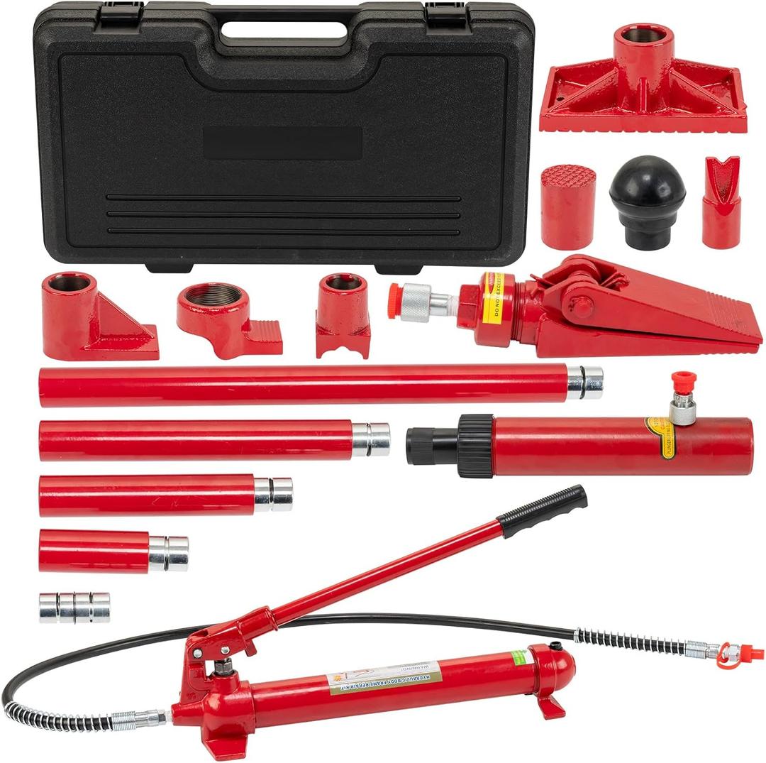 12T Porta Power Hydraulic Jack Kit, Hydraulic Multifunctional Jack with 4.6 ft/1.4 m Oil Hose, Auto Body Frame Repair Kit, Storage Case, 26455 LBS Capacity, for Car Repair, Truck, Garage