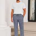 Runcati Mens Casual Pants Drawstring Elastic Waist Lightweight Cropped Linen Pants Summer Yoga Beach Trousers (X-Large, Dark Grey)