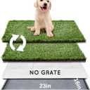HQ4us Dog Grass Pad with Tray Small 23" x 16" Dog Litter Box Toilet for Puppy (No Grate) with 2×Artificial Grass for Dogs with Hemmed Edge, Pee Pads for Dogs, Realistic, Less Stink, Potty for Balcony
