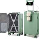 Hanke 28 Inch Luggage with Cup Holder and Charge,Top Opening Hard Shell Suitcases with Wheels and Dividers,Aluminum Frame Trunk Luggage Extra Large Suitcase with Lock for Travel,Forest Green
