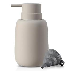 Ceramic Hand Soap Dispenser for Bathroom, 16OZ Matte Dish Soap Dispenser for Kitchen Sink, Refillable Liquid Lotion Dispenser with Easy-to-Press Pump Rubber Paint (Grey)