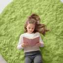 OLANLY Grass Green Round Rugs for Bedroom - Machine Washable, 5 ft Circle Area Rugs for Living Room, Soft and Fluffy Shaggy Carpet for Teen Girls and Boys, Nursery Rooms, Dorms, Home Decor Aesthetic