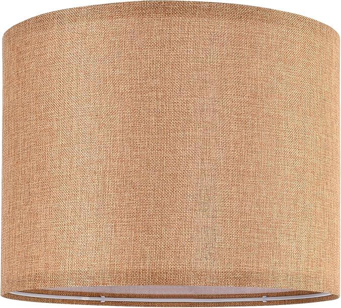 Brown Medium Drum Lamp Shades 13" Top x 13" Bottom x 10" High (Spider) Farmhouse Lampshades for Table Lamp & Bedside Lamp - DIY Shade-Handcrafted-Easy Assembly