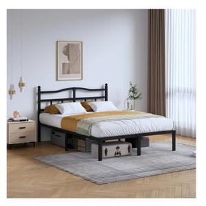 SHOANED 14 Inch Metal Bed Frame - Queen Size Heavy Duty Bedframe with Headboard Black Basic Steel Slats Platform No Box Spring Needed/Easy Assembly/Noise Free