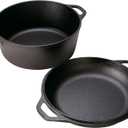 Lodge Cast Iron Double Dutch Oven - Pre-Seasoned 2-in-1 Cast Iron Cookware - Pot & Skillet Combo - Even Heat Retention - Oven-Safe, Versatile Pot - 5 Quart